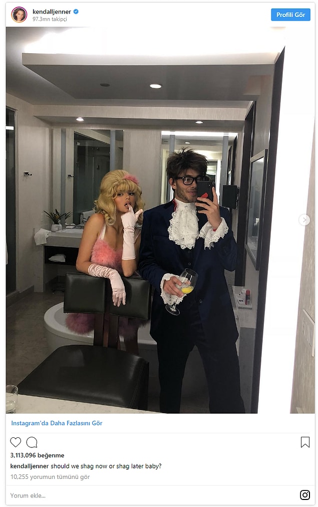 Kendall dressed up as the fembot from Austin Powers.