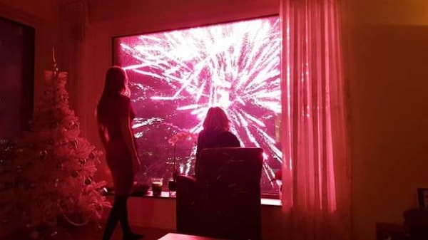 17. "Моя девушка и ее мама смотрят зрелищный салют, который кто-то устроил прямо под их окном"