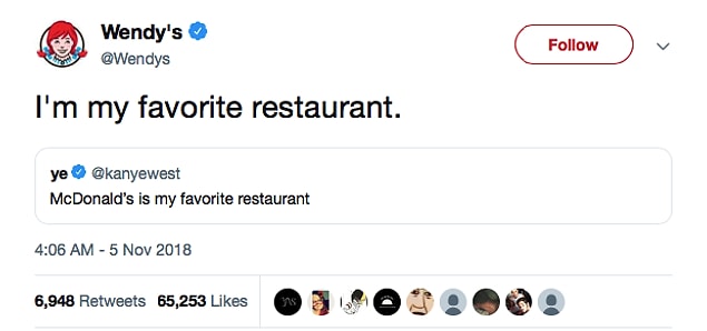 Wendy's also didn't avoid to response Kanye West's tweet.
