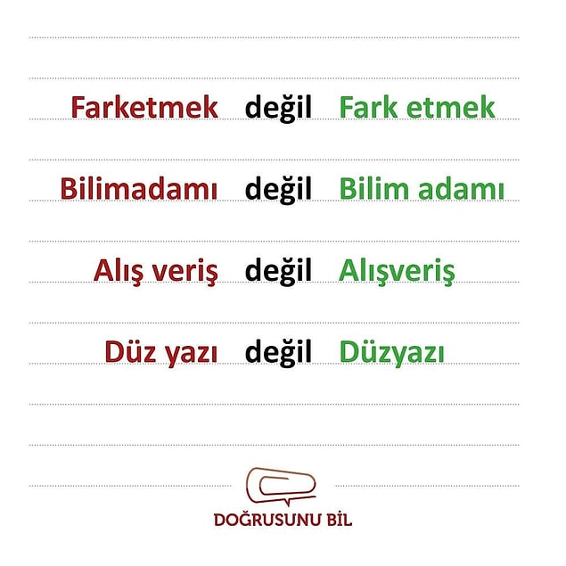 16. Hangi kelimelerin ayrı hangilerinin bitişik yazıldığını fark edelim artık.