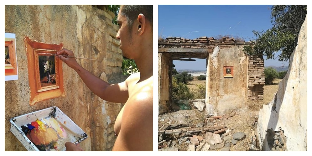 Испанский художник превращает известные картины в оптические иллюзии и рисует их в самых неприглядных местах