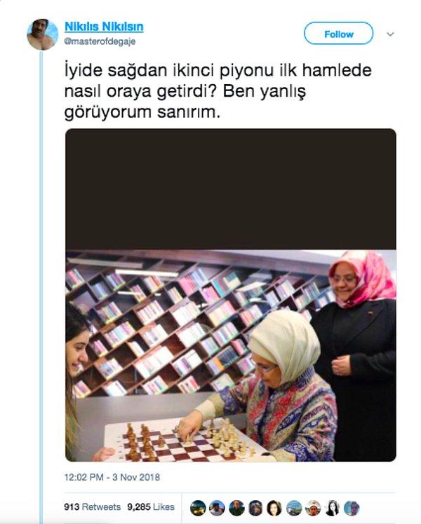 4. "Fotoğrafın Emine Erdoğan’ın satrançta yanlış hamle yaptığını gösterdiği iddiası."
