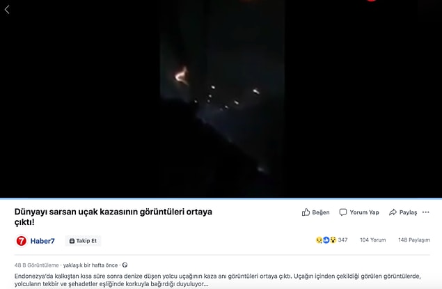 5. "Videonun Endonezya’da düşen uçağın içerisinden kaydedilen son anları gösterdiği iddiası."