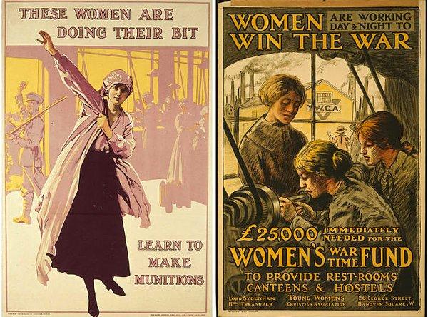 1. Dünya Savaşı süresince, erkekler evlerini terk edip ön cephelerdeki yerlerini alırken geride kalan kadınlar da savaşta önemli roller oynadı.