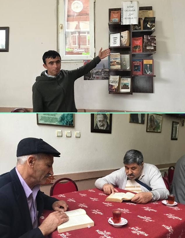 1. Bursa'nın Kestel ilçesindeki bir kahvehanede, en az 1 saat kitap okuyan müşteriler, içtikleri çay ve kahveye para ödemiyor.