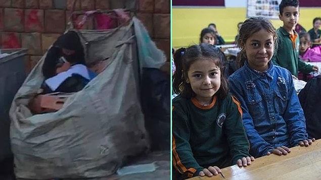 7. 11 yaşındaki Suriyeli Halime, Arnavutköy'de atık kağıt toplama arabasının içinde elinde boyama kitabı ve kalemle görüntülenerek içimizi acıtmıştı.
