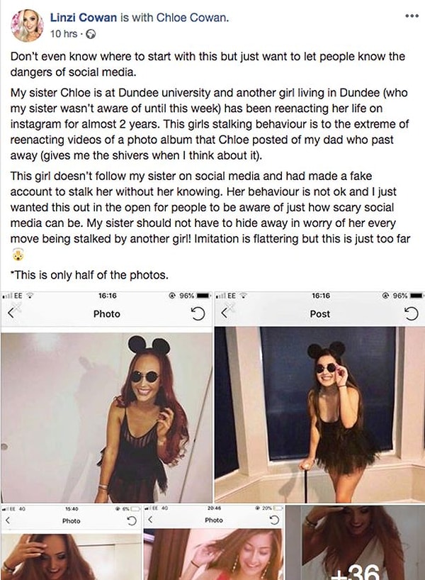 1. Все началось с поста сестры Хлои, Линзи, который она опубликовала в фейсбуке. В нем она поделилась с подписчиками историей о недавнем событии, произшедшим с ее сестрой.