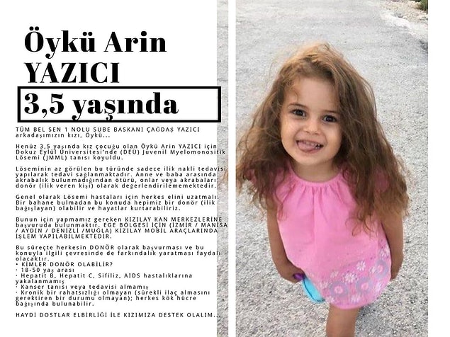Öykü'nün yaşama sıkı sıkıya tutunabilmesi için ilik nakline ihtiyacı var. El ele verip onu hayata döndürelim!