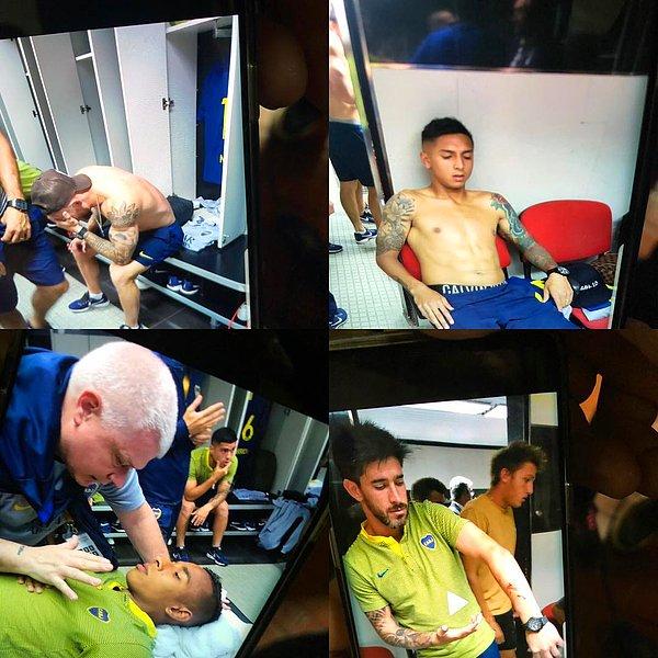 Futbolcuların bazıları yaralandı bazıları ise biber gazından etkilenerek kustu.