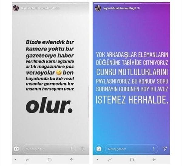 Çiftin mutlu gününde Leyla Mutlugil yine Instagram hesabından Kıvılcım Ural'ı hedef gösteren bir paylaşım yaptı.