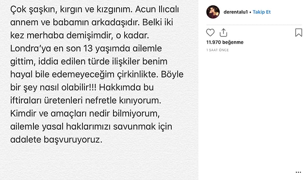 Sosyal medyada ardı ardına dolaşan iddiaların ardından önce Defne Samyeli'nin kızı Deren Talu açıklama yaptı.