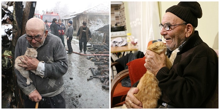 Yangında Kül Olan Evini Kedisine Sarılarak İzlemişti: Ali Dede Artık Yeni Evinde Kedileriyle Mutlu😻