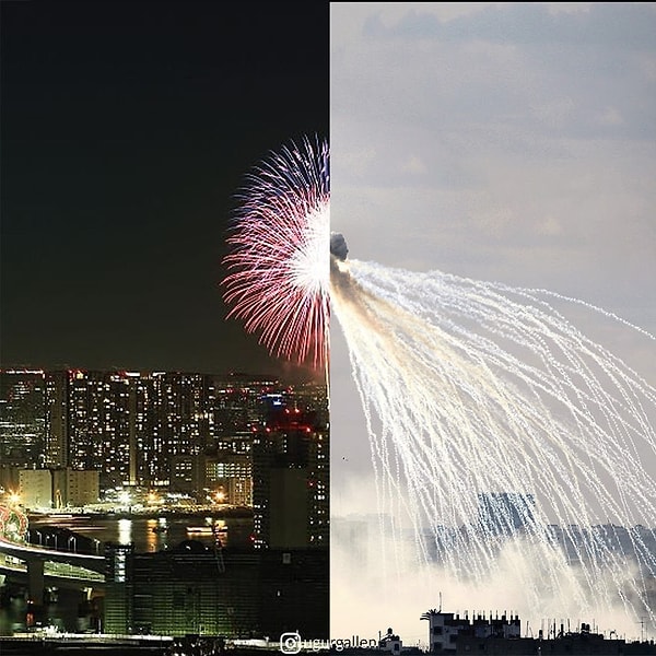 6. И вместо новогодних и рождественных салютов они видят в небе совсем другие, далеко не мирные огни.