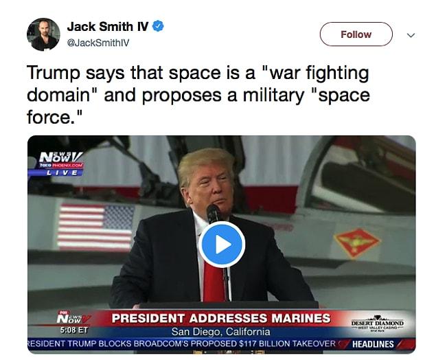 2. Trump wants to military forces into space...