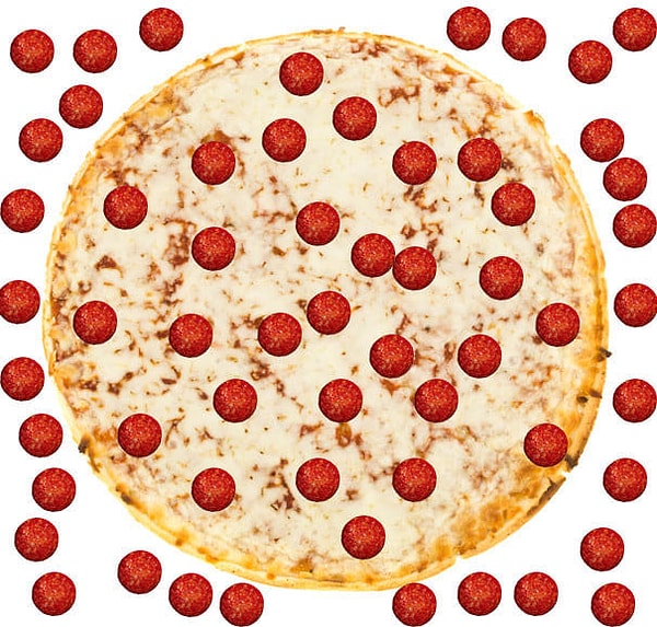 8. Где больше пепперони? На пицце или снаружи? (не считайте)