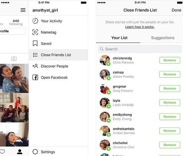 Instagram profilinize girdiğinizde sağ tarafta yer alan ayarlar kısmında "Close Friends" yani "Yakın Arkadaşlar" kısmında bir liste oluşturuyorsunuz.