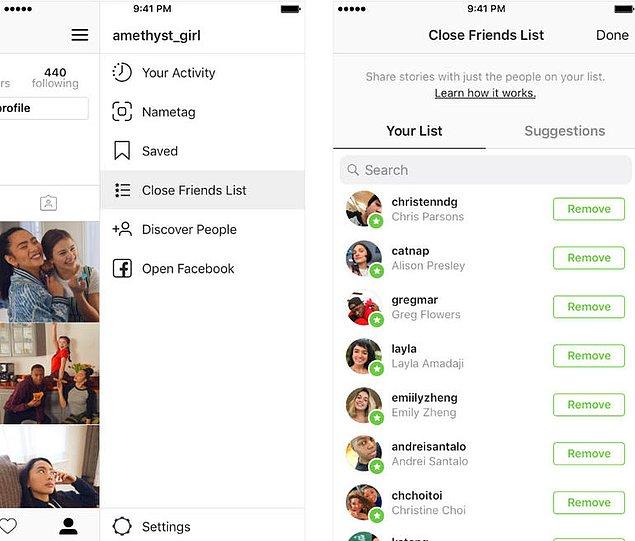 Instagram profilinize girdiğinizde sağ tarafta yer alan ayarlar kısmında "Close Friends" yani "Yakın Arkadaşlar" kısmında bir liste oluşturuyorsunuz.