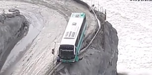 Uçurumun Kenarında Asılı Kalan Otobüsün Yaşattığı Korku Dolu Anlar