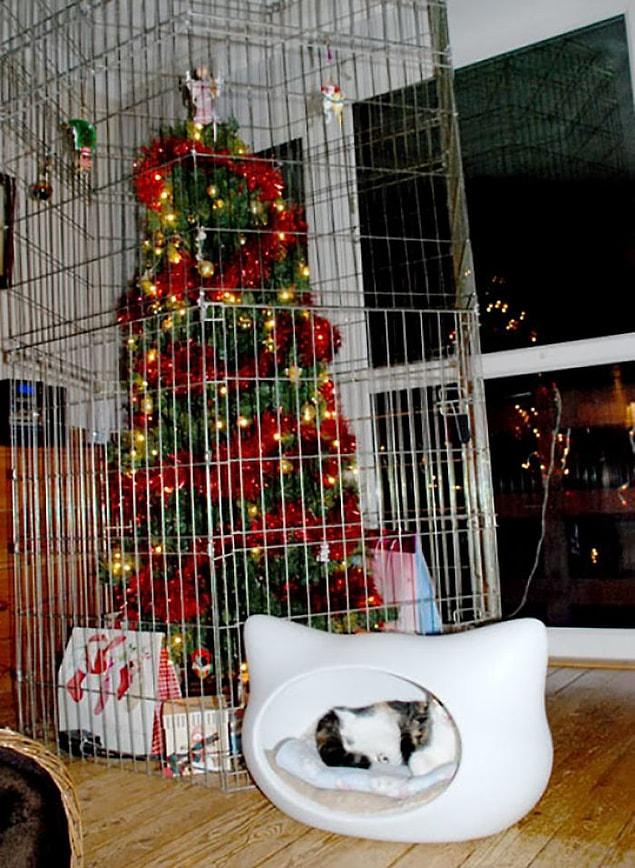 12. Instead of putting your cat in the cage put the tree in the cage...