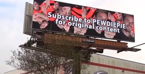 Mr. Beast isimli YouTuber dev bir billboarda ilan vererek "Orijinal içerikler için PewDiePie'a abone olun" yazdı.