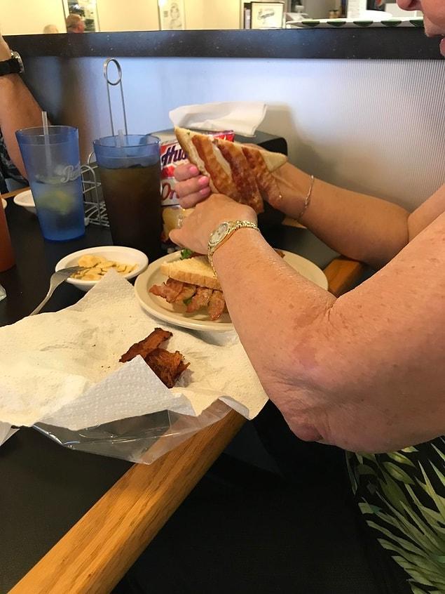 5. “My grandma packs her own bacon because she feels like the restaurants never put enough on her sandwiches.”