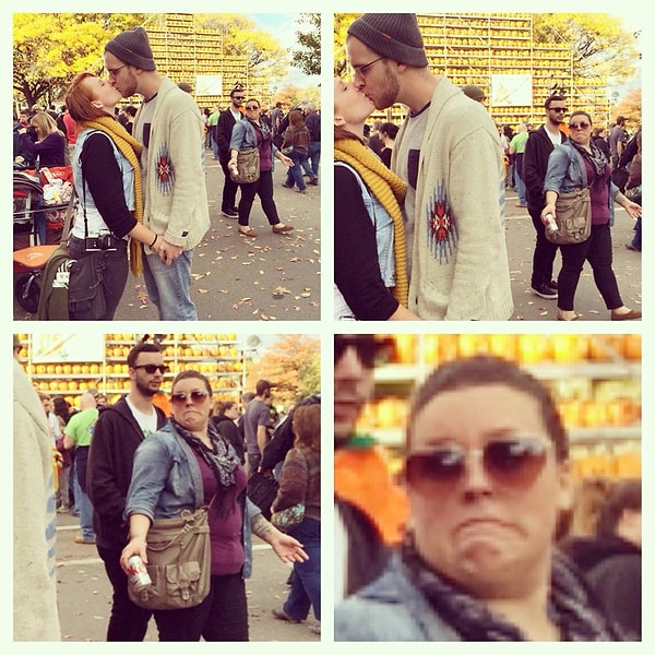 10. Женщина на заднем плане явно не одобряет публичные проявления чувств