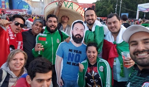 20. A group of Mexican fans came to Russia with a photo of the friend whose wife wouldn’t let him go.