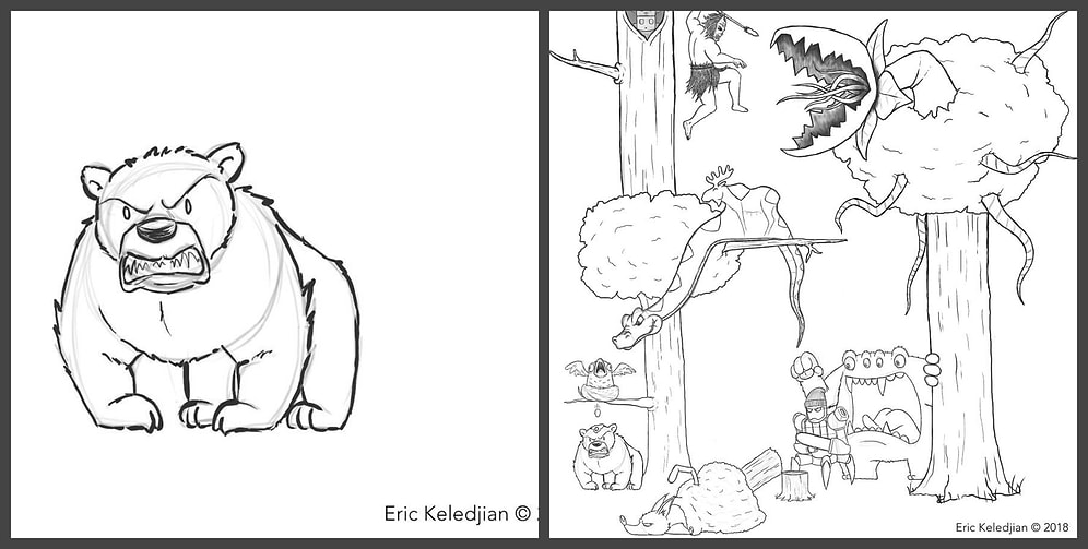 А начиналось все с мишки: художник дорисовывал каждый день по одному персонажу в течении 19 дней, и вот что получилось