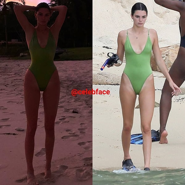 4. Kendall Jenner'ın paylaştığı fotoğrafla paparazzi çekimi arasındaki fark ortadaydı.