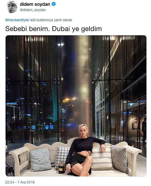 Dubai'de olan Didem Soydan, kaldığı otelden bu fotoğrafı paylaştı ve Orta Doğu'yu kendisinin karıştırdığını ima etti. 😂