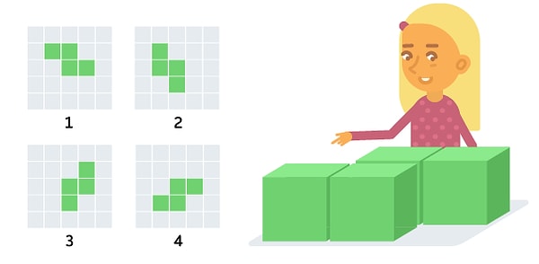 1. Итак, перед вами фигура из кубиков. Какой увидит ее эта девочка, когда посмотрит на нее сверху?