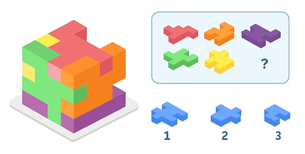 2. Вам нужно собрать кубик. 5 деталей уже соединены, осталось выбрать 6-ю: