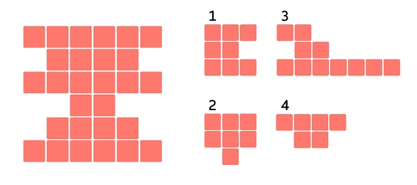 6. Вам нужно вырезать 4 лоскутка ткани (на картинке справа) из остатков ткани (на картинке слева). Какой лоскуток вырезать ну никак не получится?