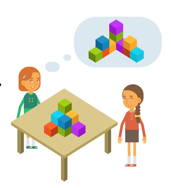 7. Девочка слева задумала построить фигуру. Хватит ли кубиков на столе, чтобы воплотить ее задумку в жизнь?