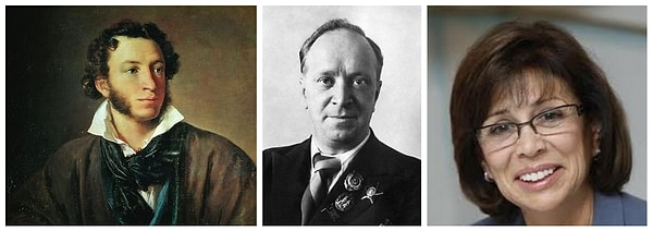 1. Поэты Александр Пушкин и Василий Лебедев-Кумач, фигуристка Ирина Роднина