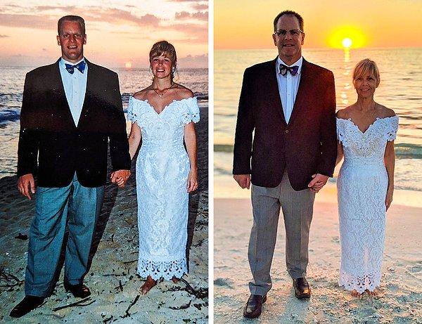 2. "25 yıl önce evlenen annem ve babam, yıl dönümleri için düğün fotoğraflarını tekrar çekti."