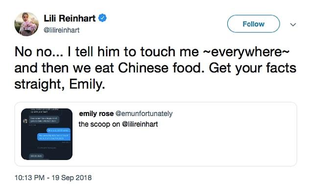 12. Lili Reinhart's clapping back at a fan who called her a “cringey bitch”