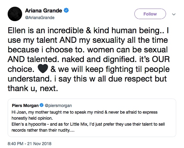 15. Ariana Grande' clapping back at Piers Morgan after he tweeted at her mom about Ariana
