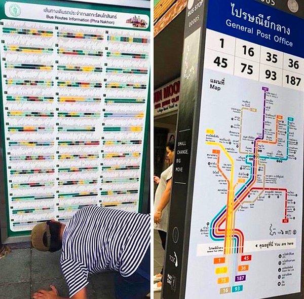 16. Tayland'daki bir otobüs güzergahı haritası. Soldaki hükümet tarafından tasarlandı. Sağdaki ise yerel bir topluluk tarafından...