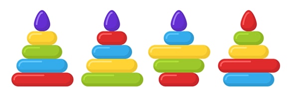 10. Последняя задачка: Ваня всегда говорит правду, а Коля врет. Ваня смотрит на пирамиду сбоку, а Коля - сверху. Ваня говорит: "Нижнее кольцо красного цвета". Коля отвечает: "Я вижу все кольца". Про какую пирамиду идет речь?