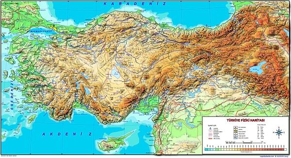 8. Türkiye fiziki haritasına göre aşağıda verilen yerlerden hangisinin yükseltisi diğerlerine göre daha fazladır?