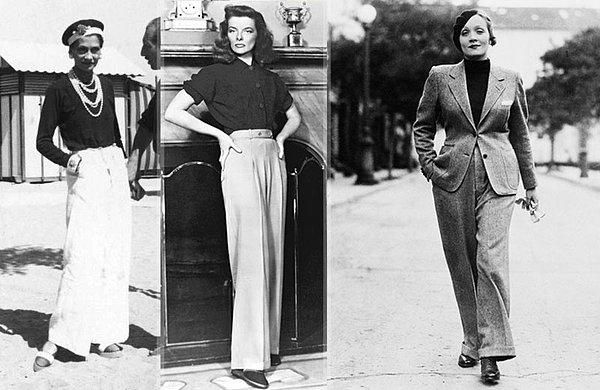 Gelelim Chanel'in kadına, modaya, hatta tarihe damga vuran ilklerine. En önemli devrimi pantolon tasarlayan ve giyen ilk kadın olması.
