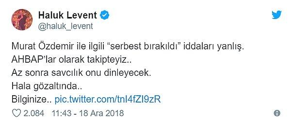 Murat Özdemir'in serbest bırakıldığı da kulislerde dönerken Haluk Levent'ten bir açıklama geldi. Umarız yaralı papağan bir an önce sağlığına kavuşur.