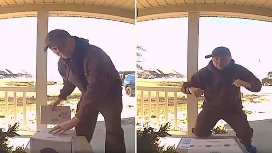 Paket Bıraktığı Evin Önündeki Kameraya Dans Eden Neşeli Kargocu