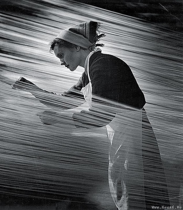 1. Young woman working in a textile factory, Russia, 1960