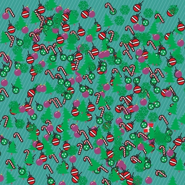 1. Вы видите на этой картинке множество леденцов, снежинок, елочек, игрушек... И среди всего этого великолепия спрятался всего один подарочек. Смогли его найти?