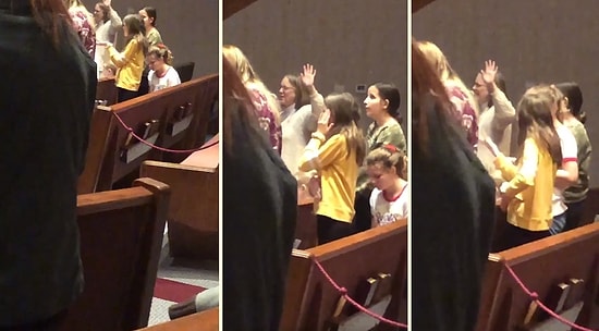 İnsanlar Kilisede Dua Ederken Macarena Dansı Yapan Ufaklık