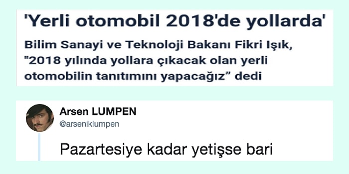 2018 Yılında Yollarda Olacak İlk Yerli Otomobil İçin Zamanı Büküp Mizah Çıkaran Yorumlar