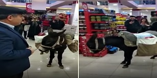 Poşete Para Vermemek İçin Markete Eşekle Giden Adam