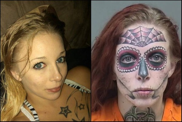 22. Симпатичная девушка попробовала амфетамины и решила сделать себе татуировки на все лицо
